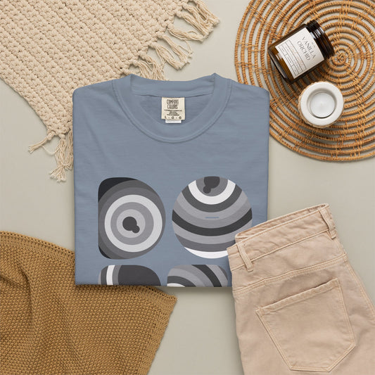 Retro 'DOPE' Geometric Graphic Tee — Abstract Monochrome Circles T-Shirt