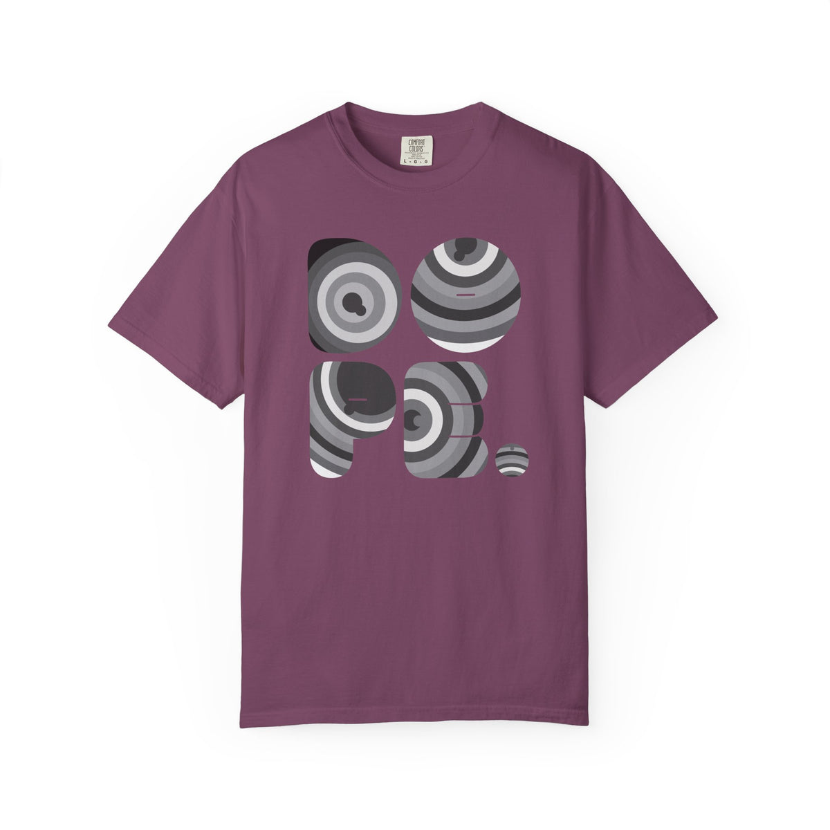 Retro 'DOPE' Geometric Graphic Tee — Abstract Monochrome Circles T-Shirt