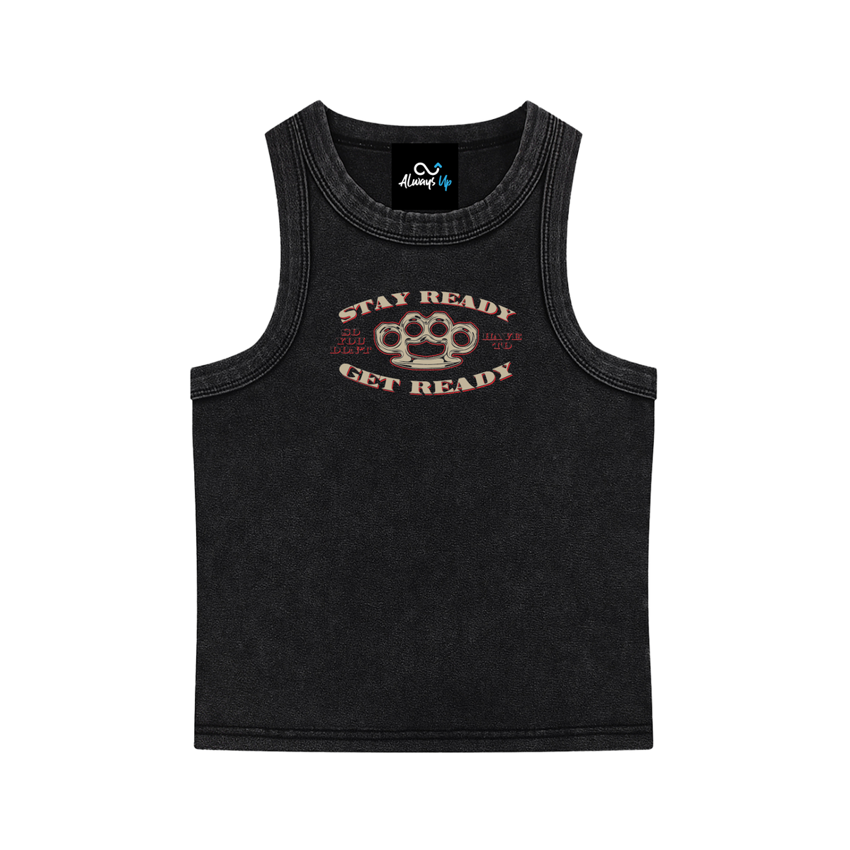 "Stay Ready" Snow Washed Tank Top (Red Shadow)