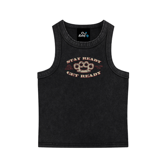 "Stay Ready" Snow Washed Tank Top (Red Shadow)