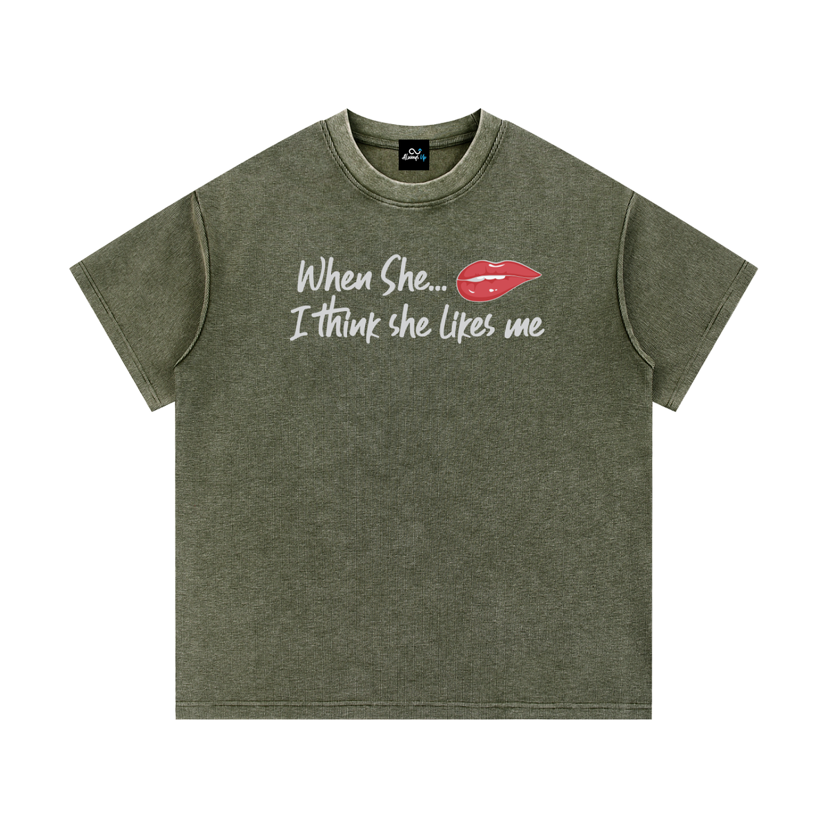 "She likes Me" Mineral Wash Waffle Knit T-Shirt