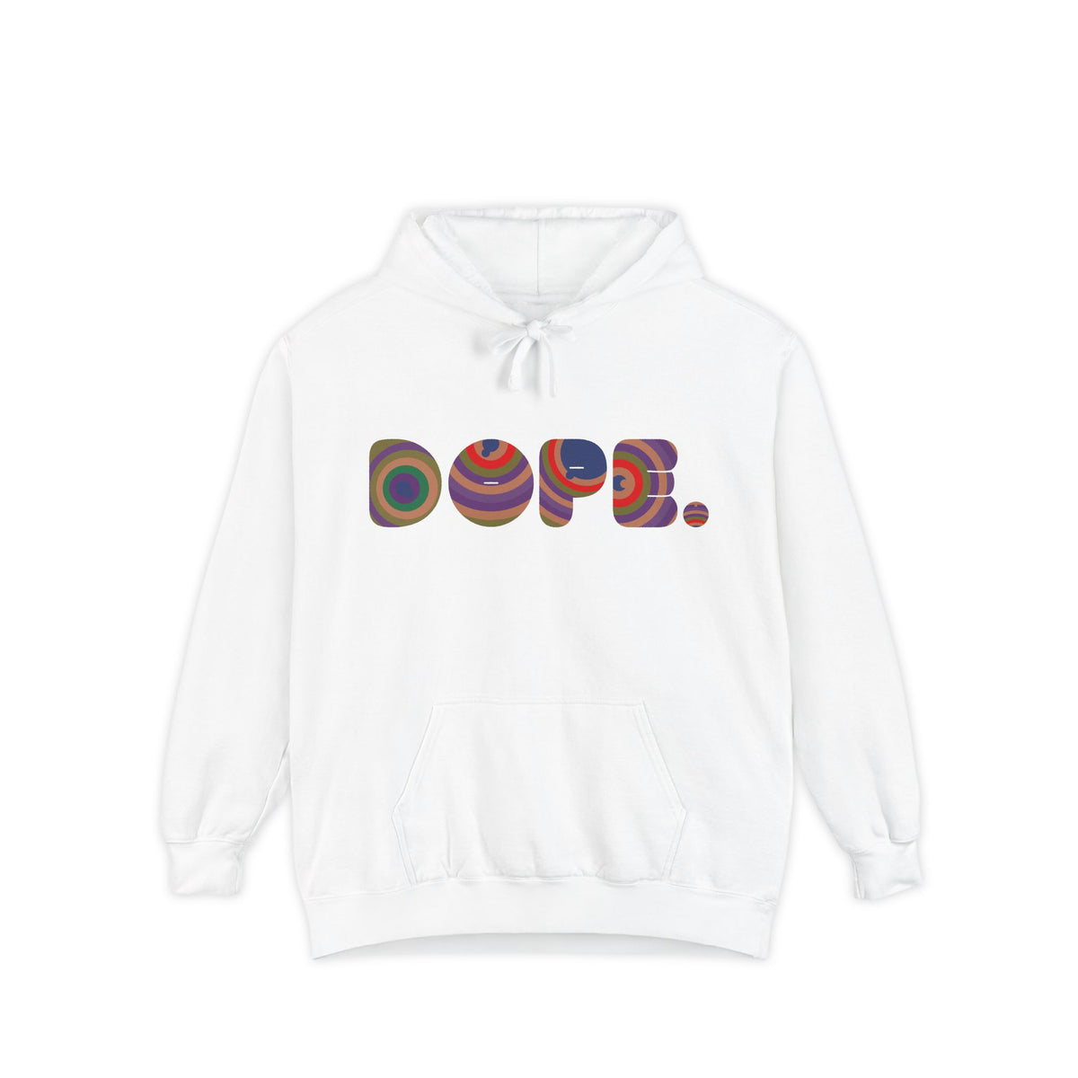 Colorful 'DOPE' Retro Circle Letters Hoodie | Psychedelic 70s Text Design