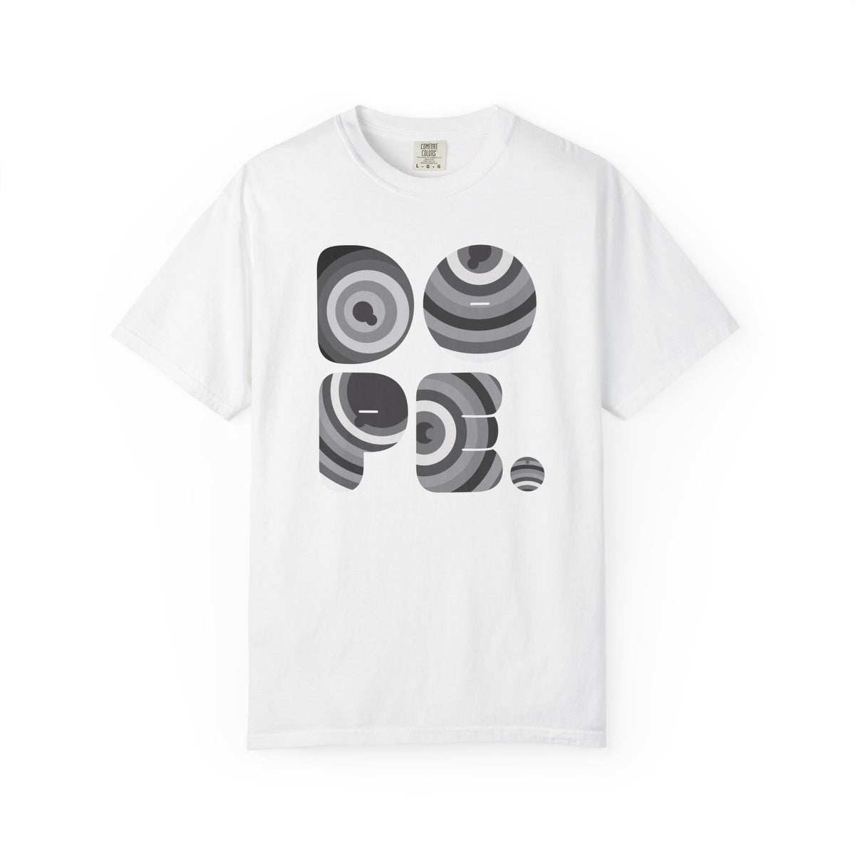 Retro 'DOPE' Geometric Graphic Tee — Abstract Monochrome Circles T-Shirt
