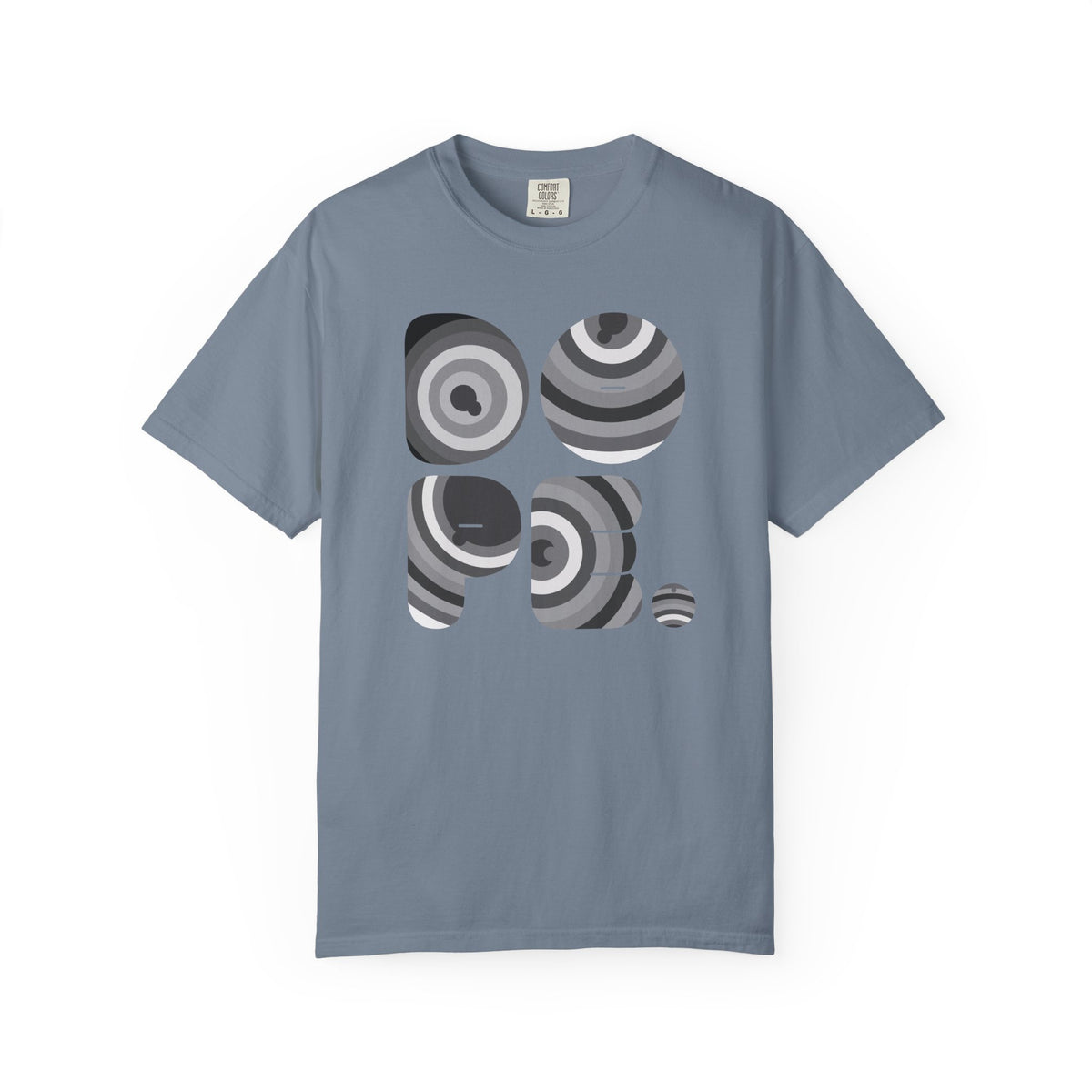 Retro 'DOPE' Geometric Graphic Tee — Abstract Monochrome Circles T-Shirt