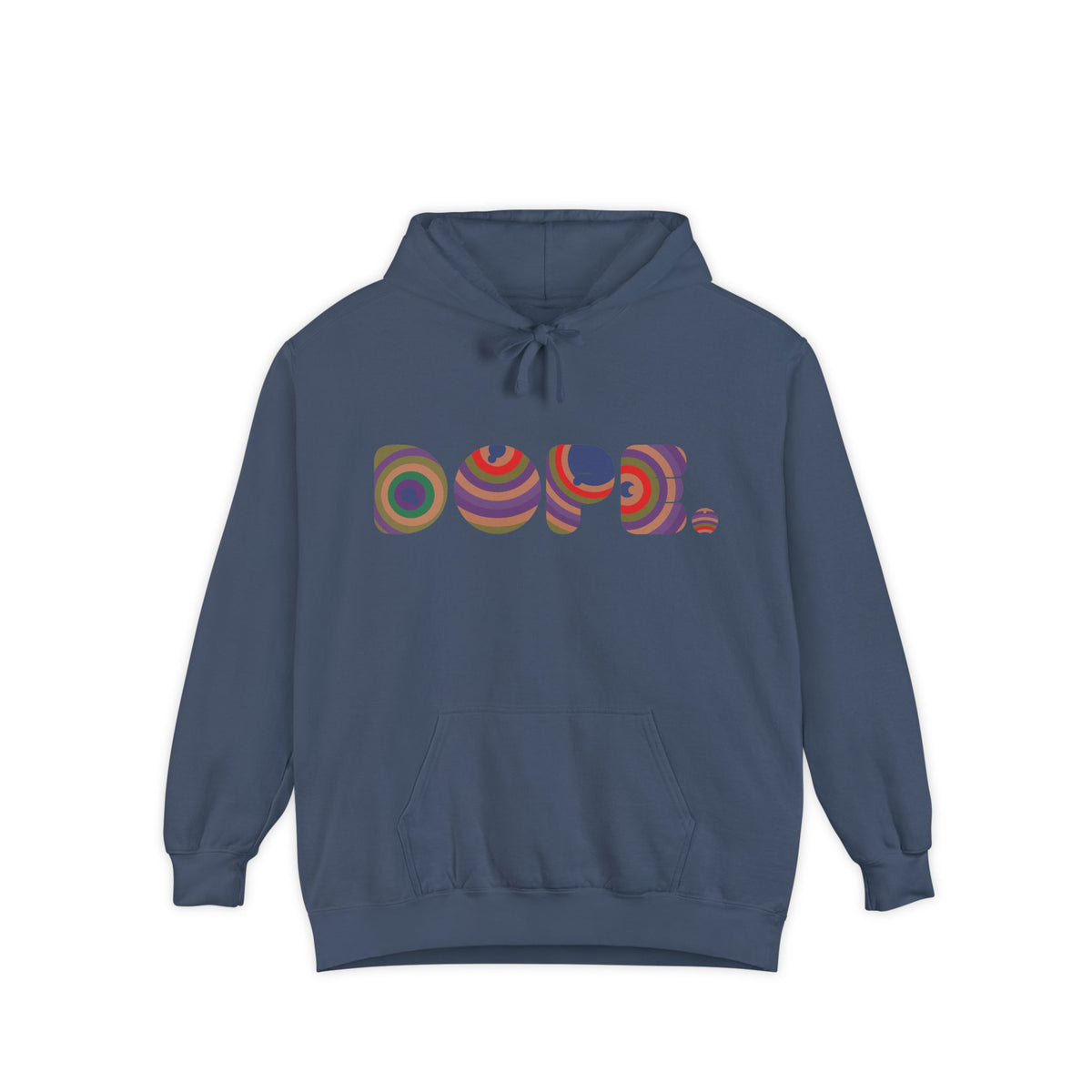 Colorful 'DOPE' Retro Circle Letters Hoodie | Psychedelic 70s Text Design