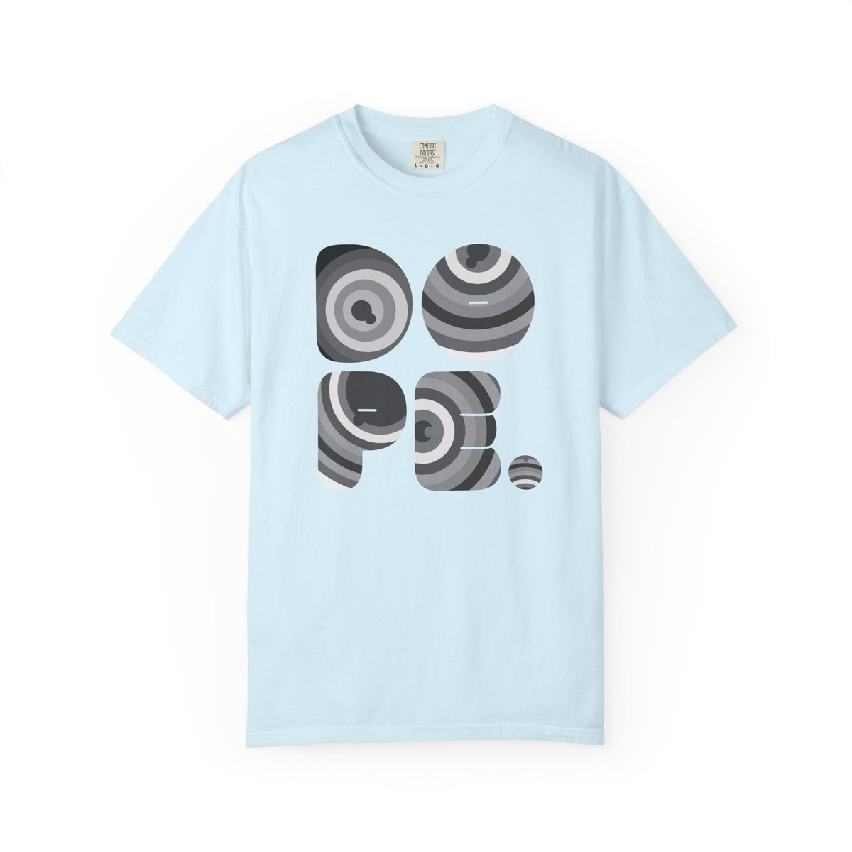 Retro 'DOPE' Geometric Graphic Tee — Abstract Monochrome Circles T-Shirt