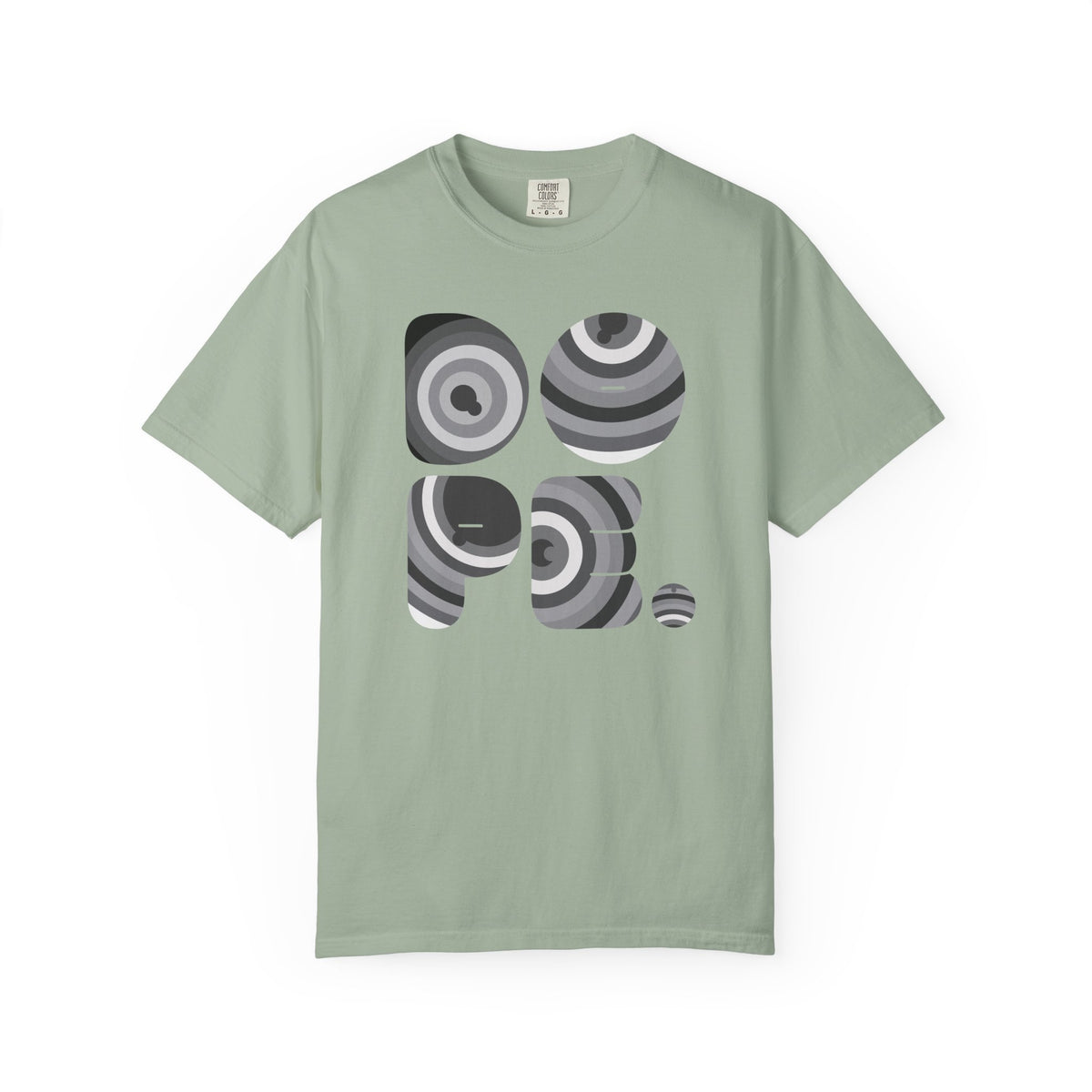 Retro 'DOPE' Geometric Graphic Tee — Abstract Monochrome Circles T-Shirt