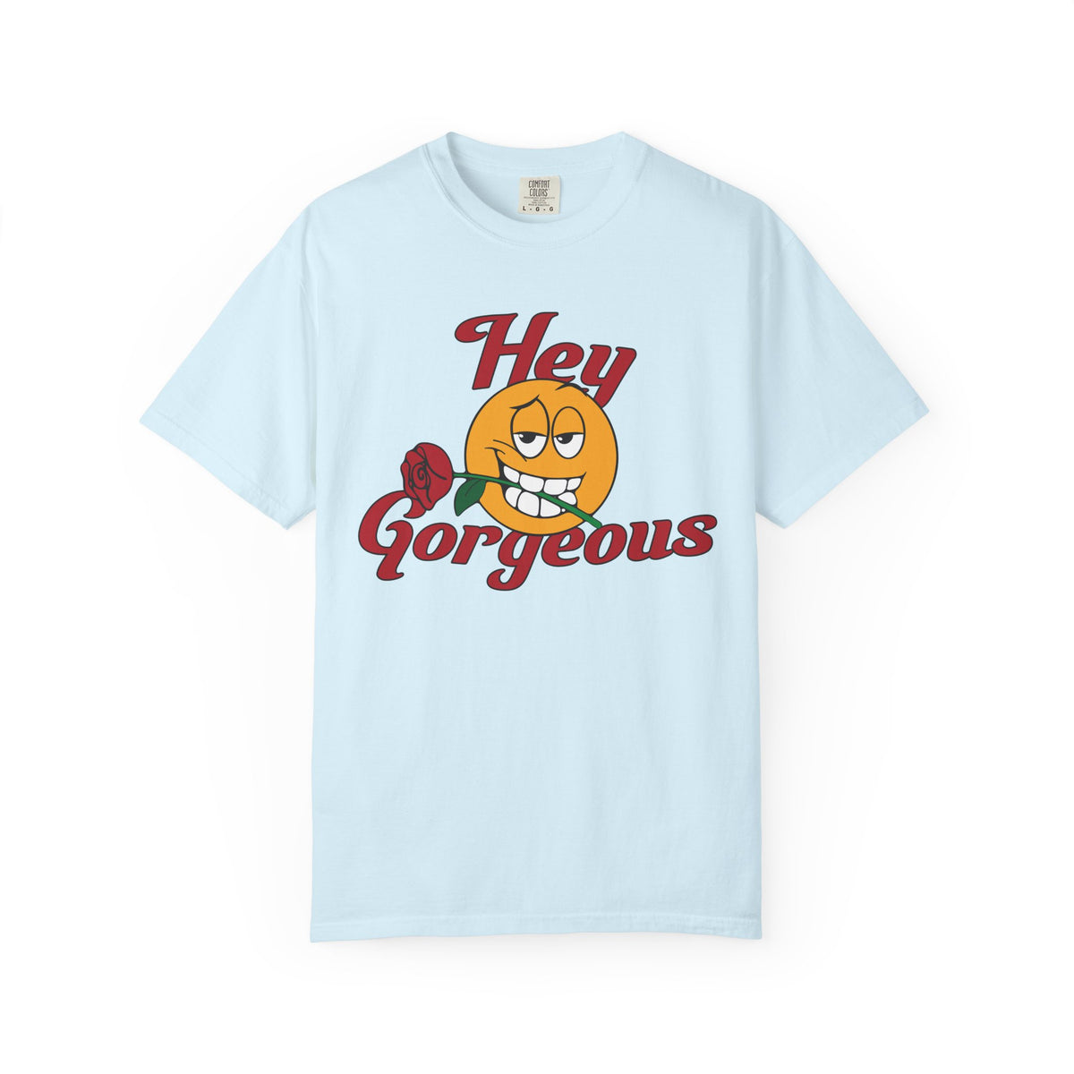 Hey Gorgeous T-Shirt — Vintage Smiley with Rose Graphic