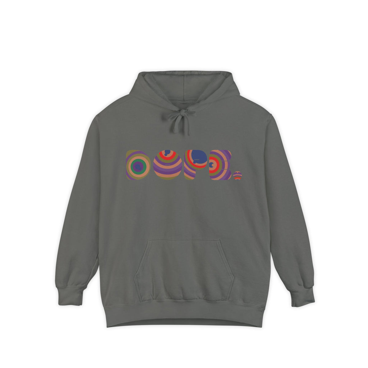 Colorful 'DOPE' Retro Circle Letters Hoodie | Psychedelic 70s Text Design