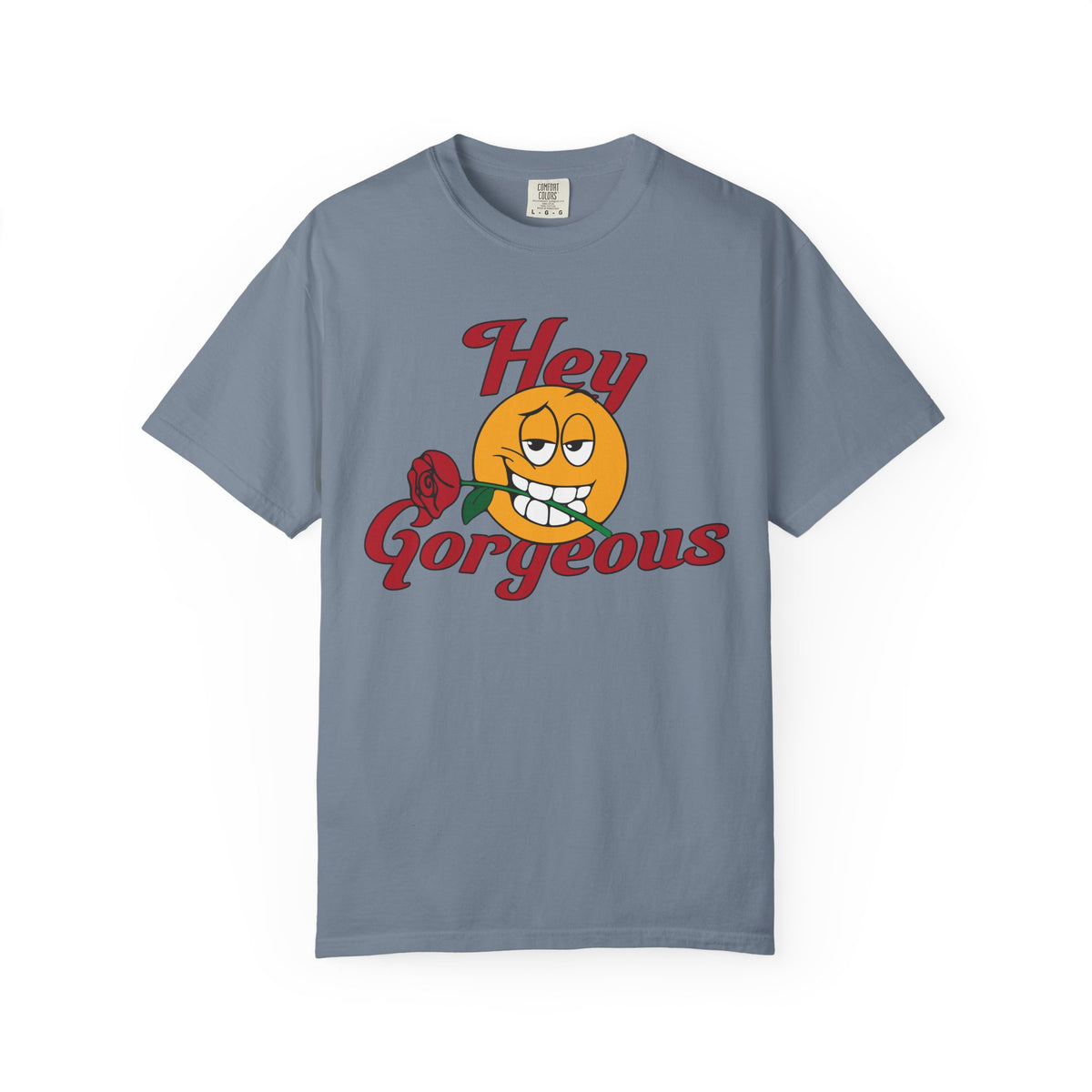Hey Gorgeous T-Shirt — Vintage Smiley with Rose Graphic