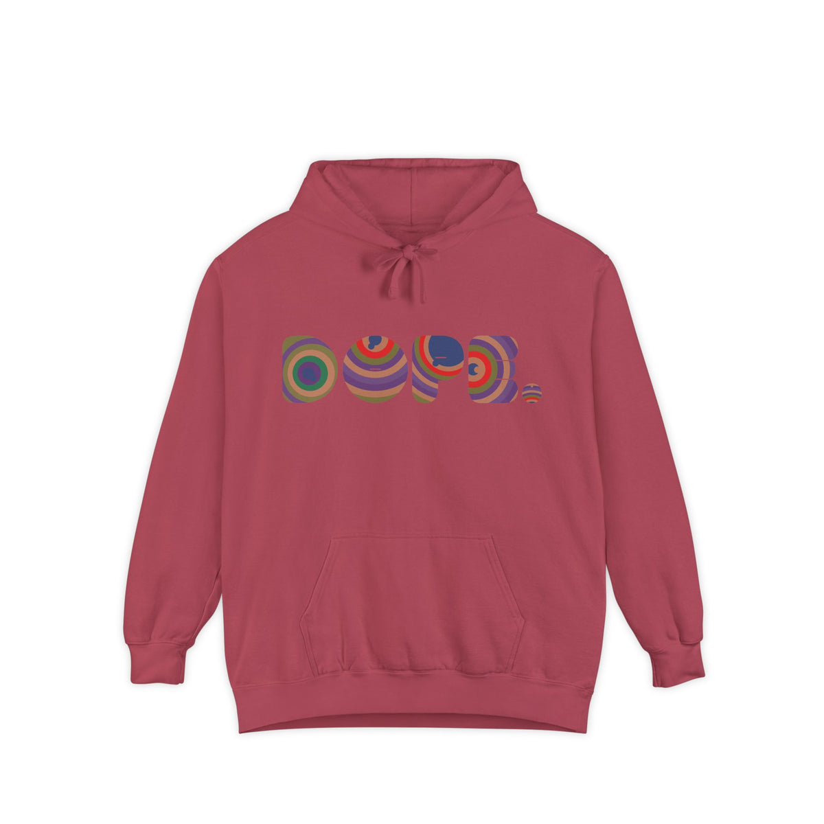 Colorful 'DOPE' Retro Circle Letters Hoodie | Psychedelic 70s Text Design