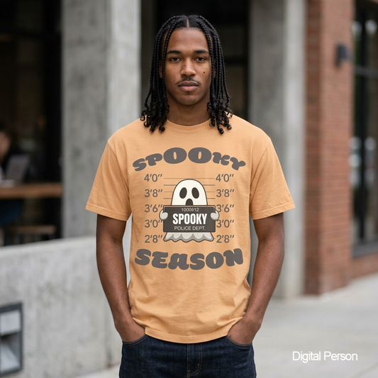 Spooky Season Ghost Mugshot T-Shirt | Halloween Haunted Graphic Tee