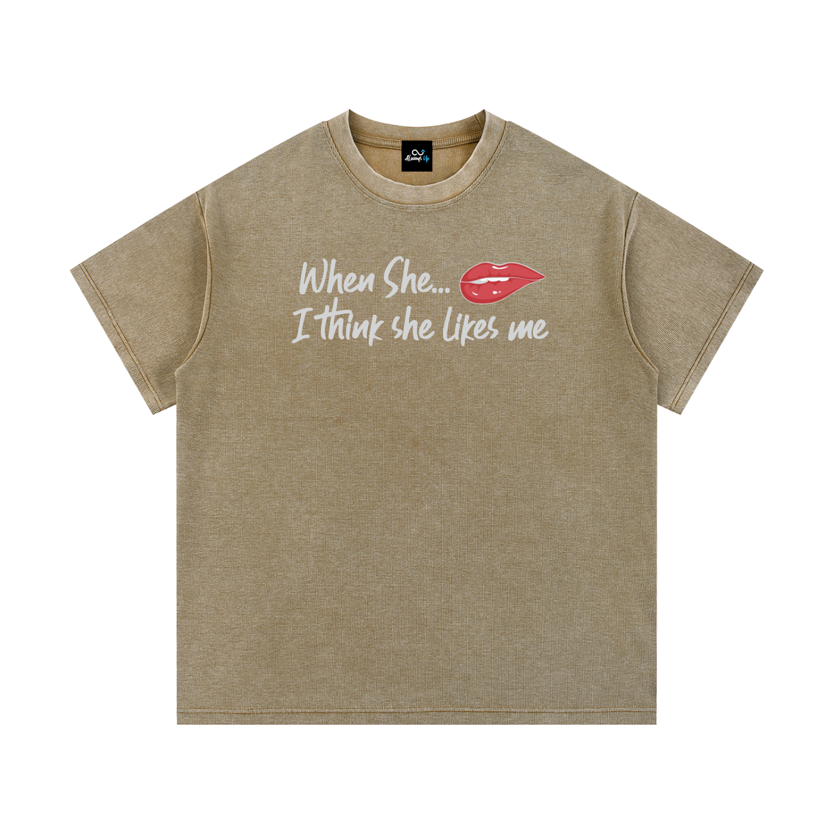 "She likes Me" Mineral Wash Waffle Knit T-Shirt