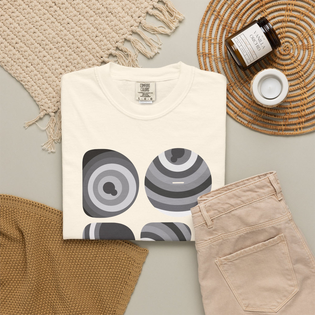 Retro 'DOPE' Geometric Graphic Tee — Abstract Monochrome Circles T-Shirt