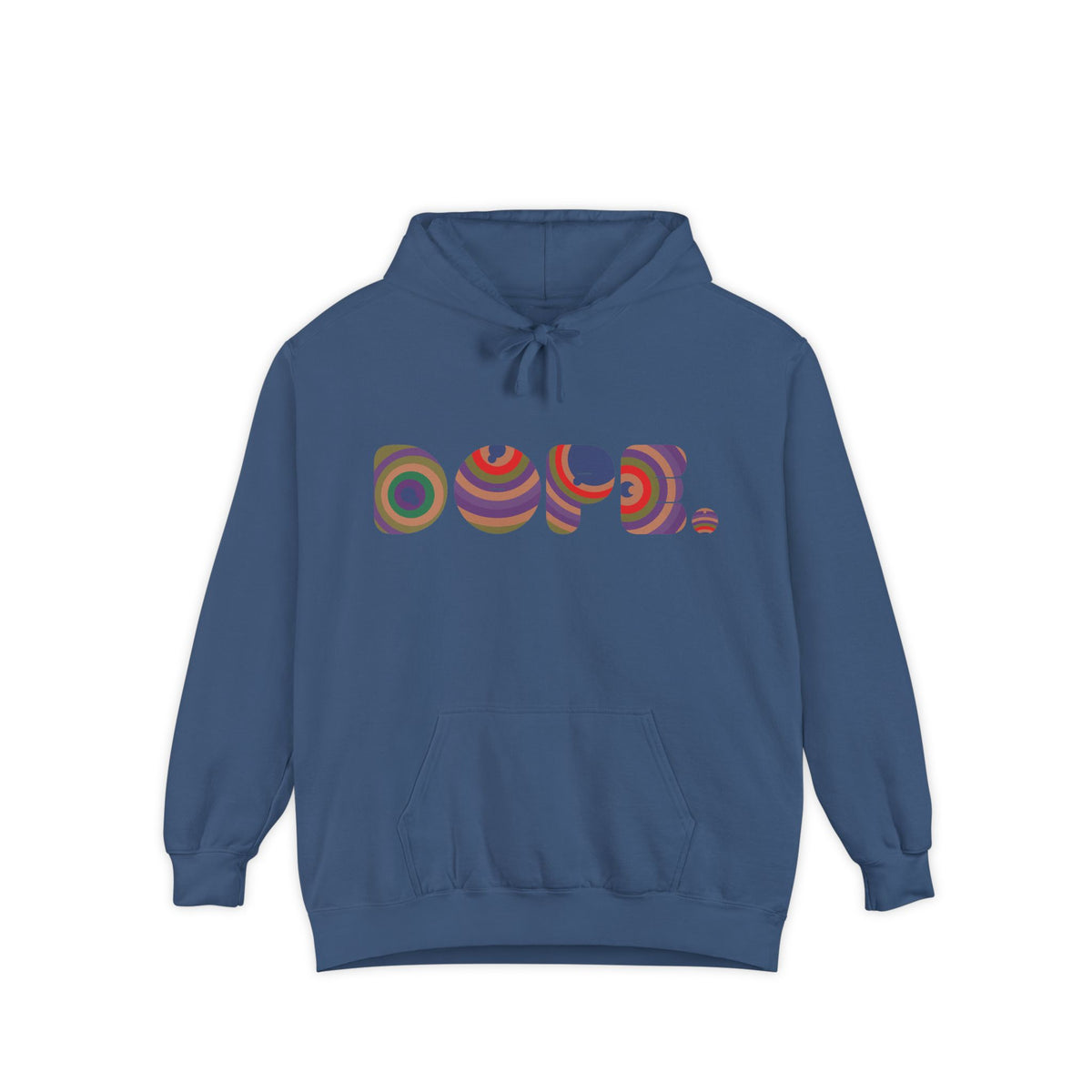 Colorful 'DOPE' Retro Circle Letters Hoodie | Psychedelic 70s Text Design
