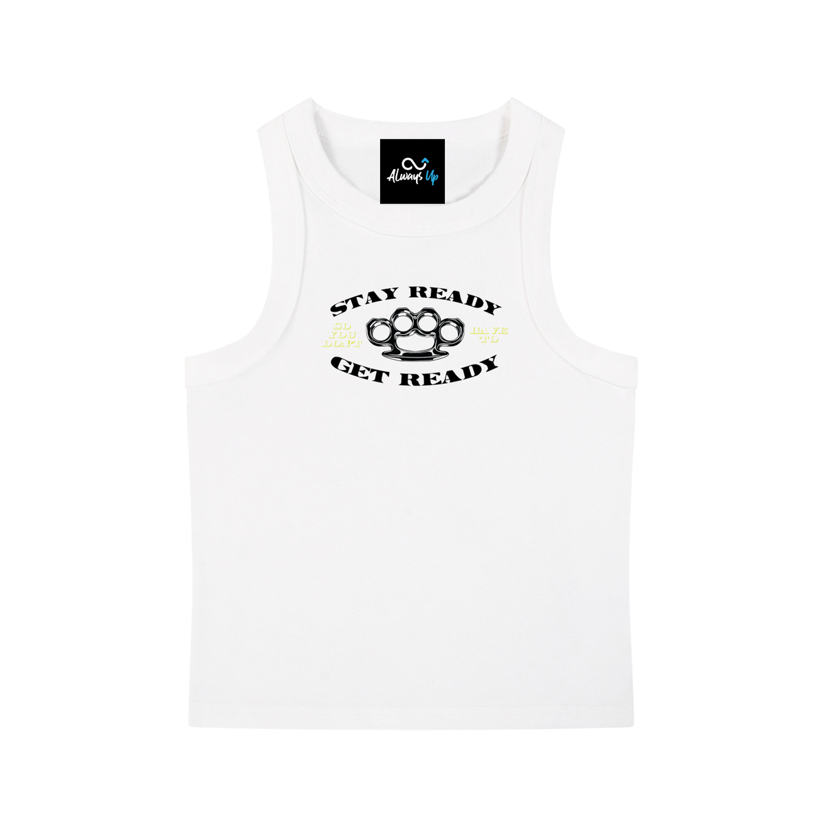 "Stay Ready" Snow Washed Tank Top (Black Text)