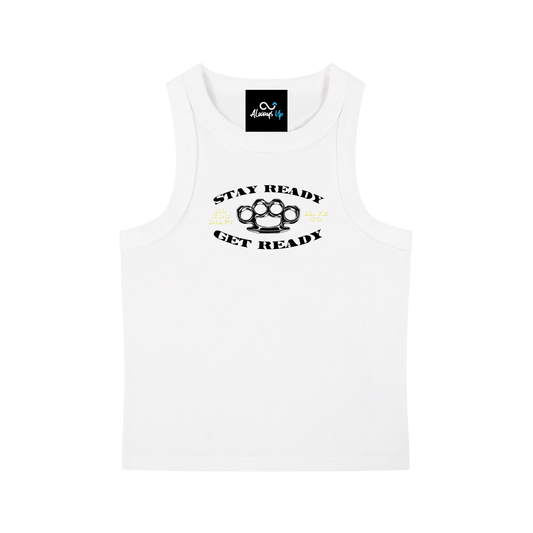 "Stay Ready" Snow Washed Tank Top (Black Text)