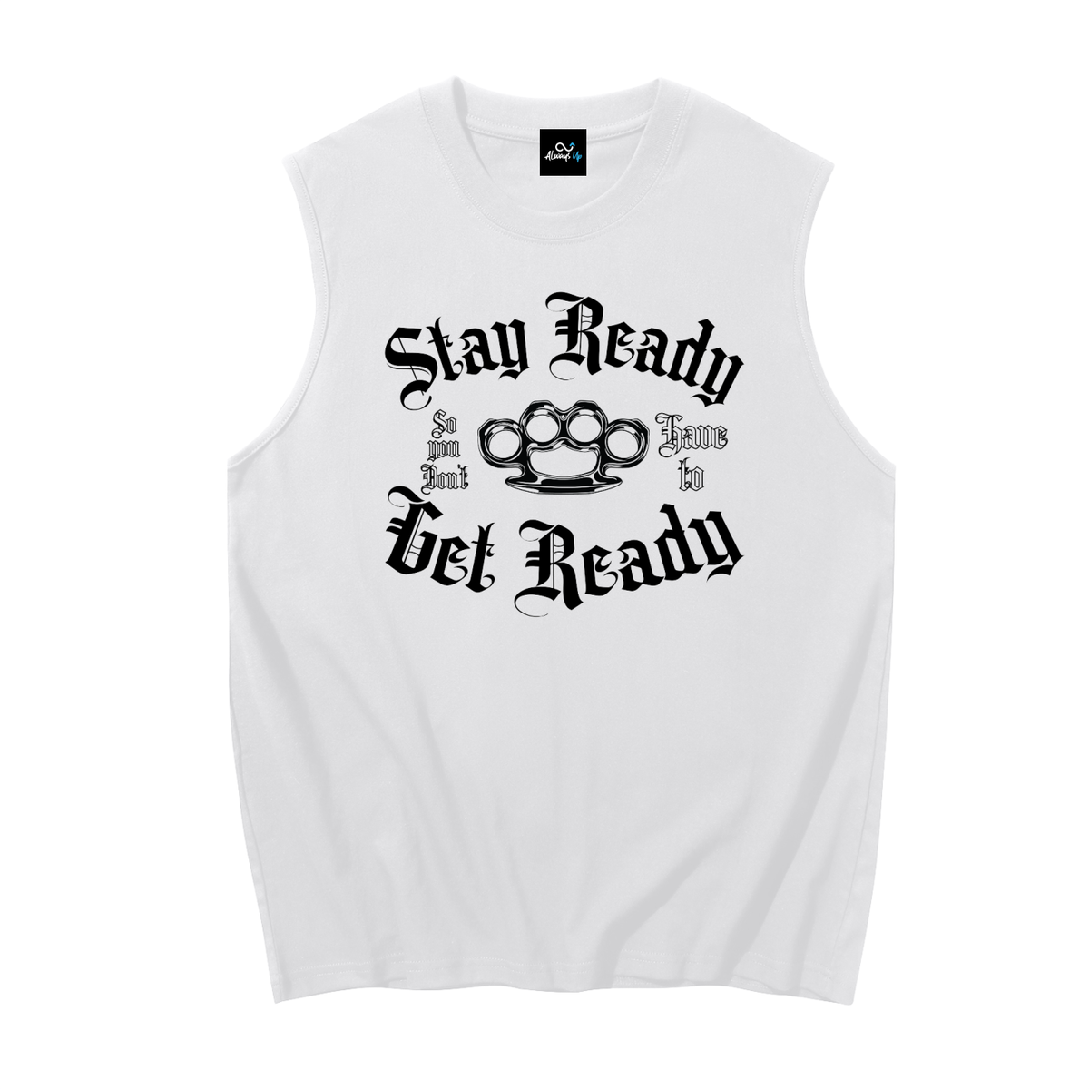 "Stay Ready" Men's Sleeveless Cotton Tank Top Black print