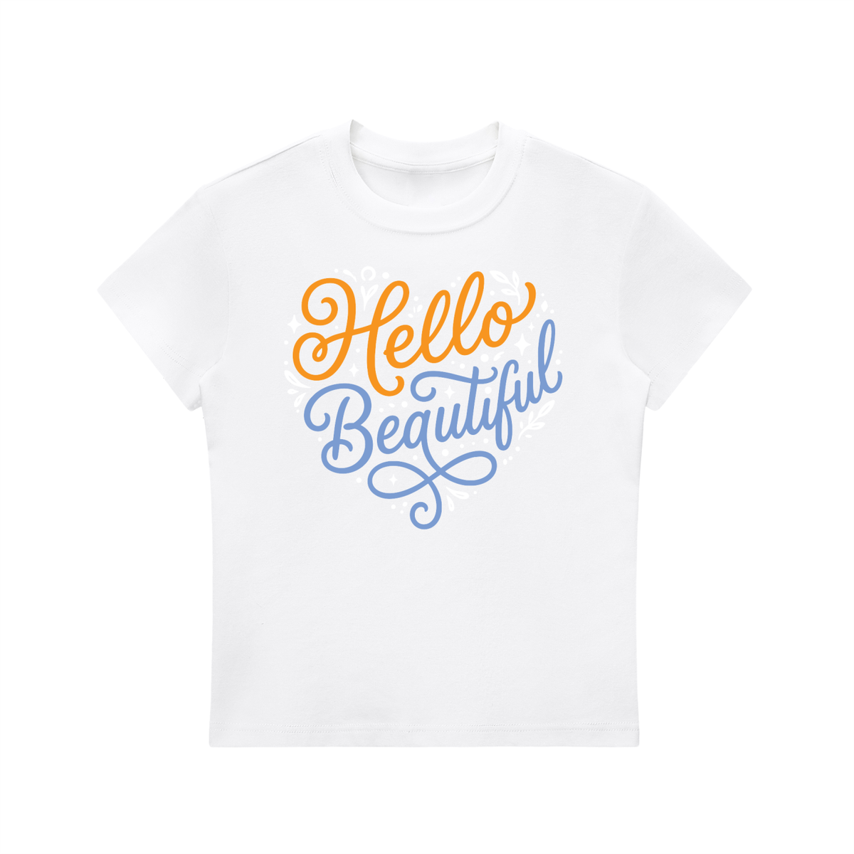 "Hello Beautiful" Essential Bodycon Crewneck T-Shirt (Orange/ Blue)
