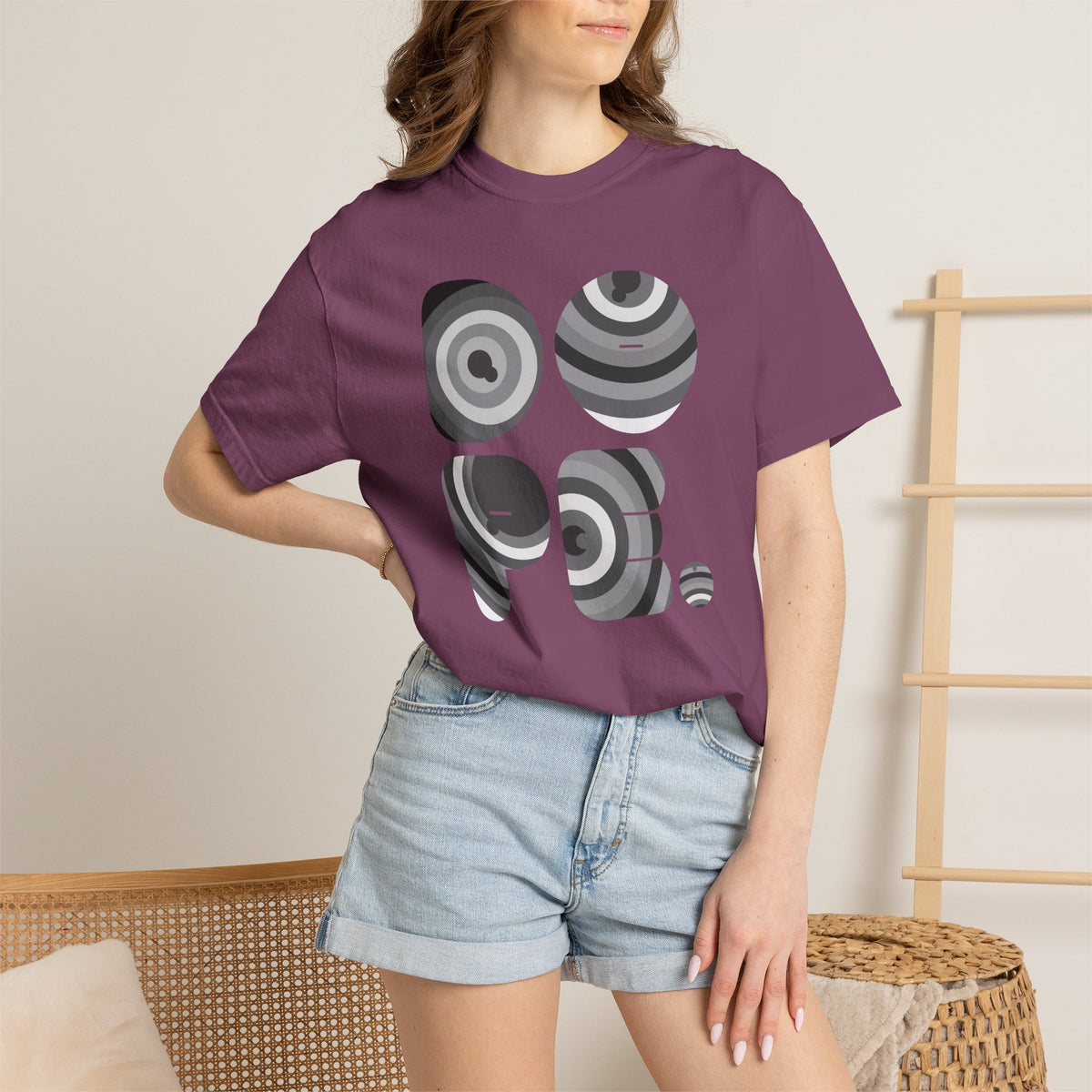 Retro 'DOPE' Geometric Graphic Tee — Abstract Monochrome Circles T-Shirt