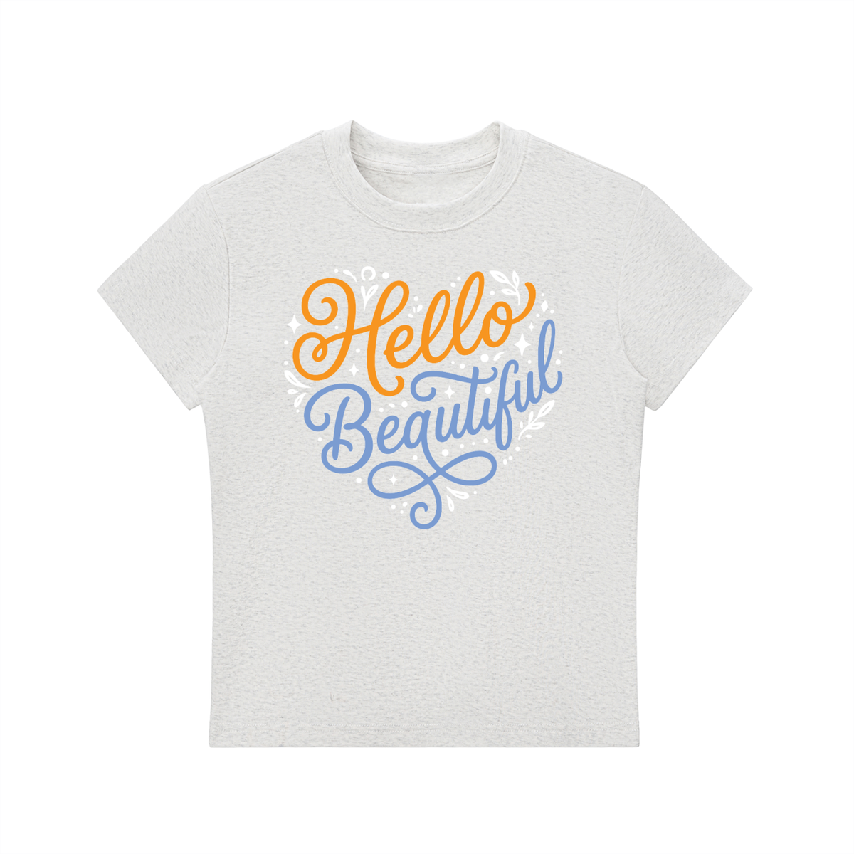 "Hello Beautiful" Essential Bodycon Crewneck T-Shirt (Orange/ Blue)