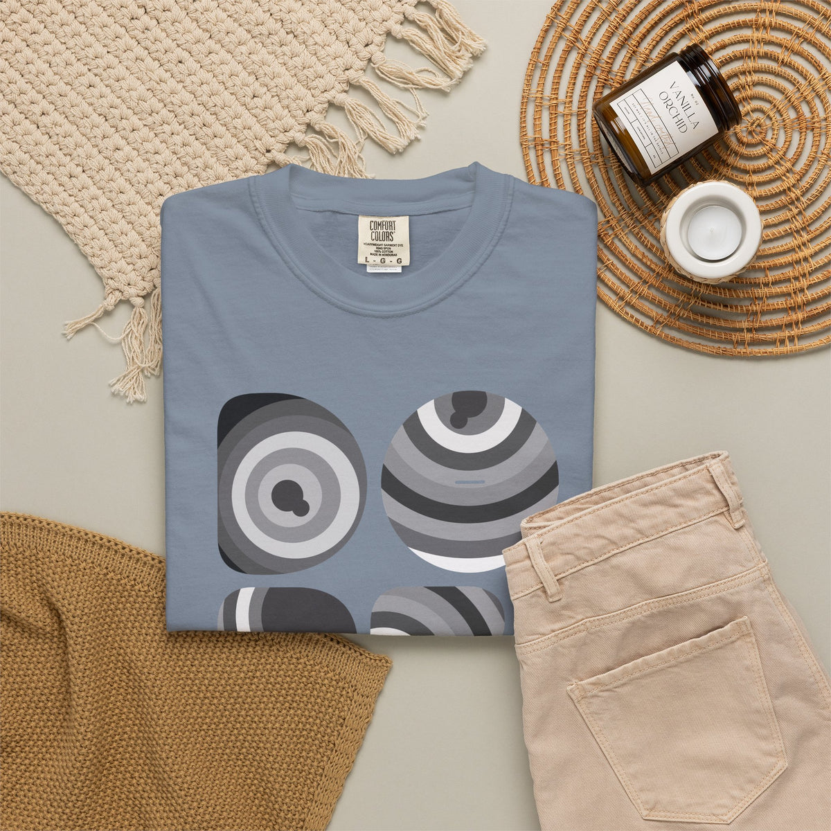Retro 'DOPE' Geometric Graphic Tee — Abstract Monochrome Circles T-Shirt