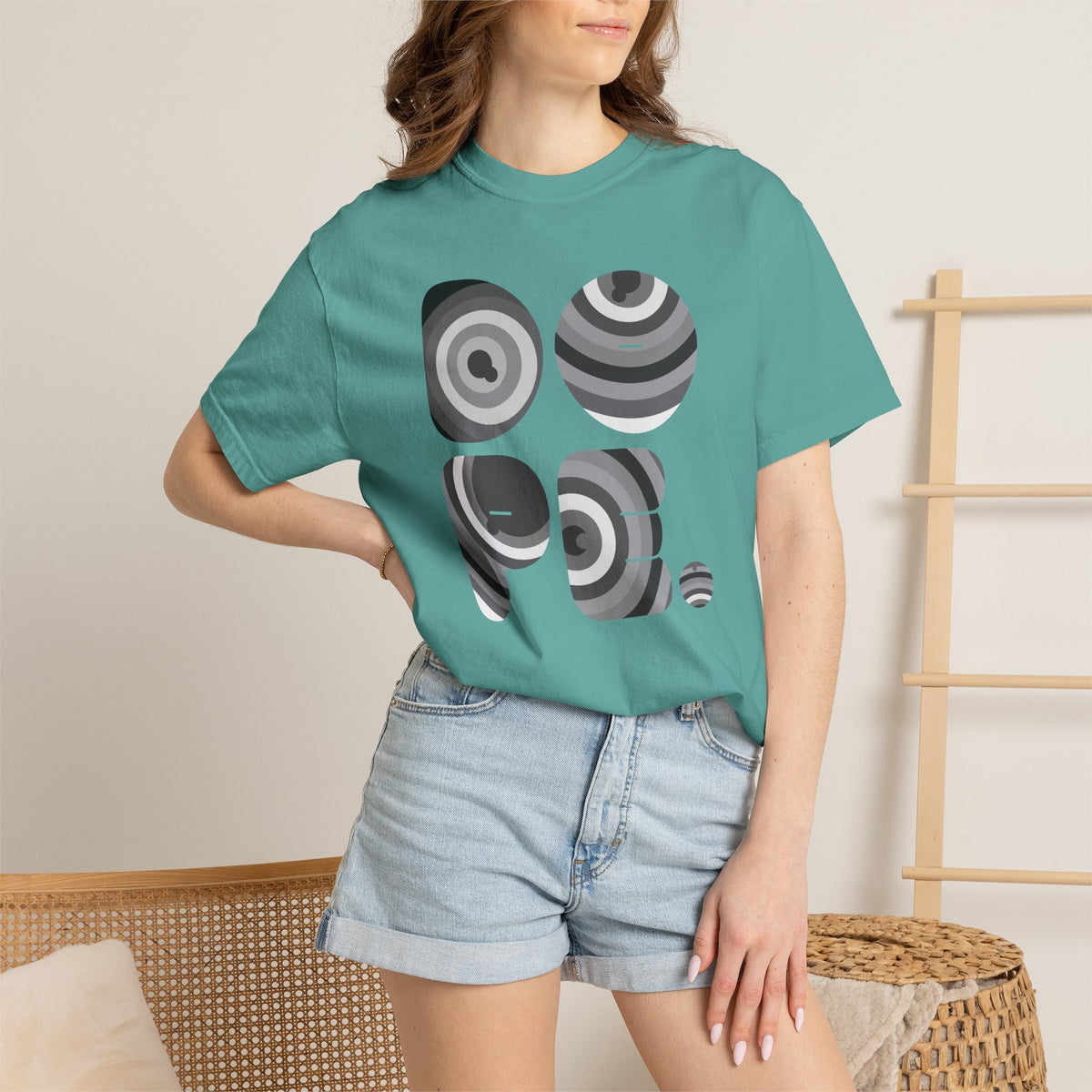 Retro 'DOPE' Geometric Graphic Tee — Abstract Monochrome Circles T-Shirt