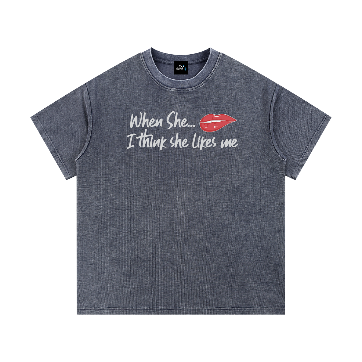 "She likes Me" Mineral Wash Waffle Knit T-Shirt