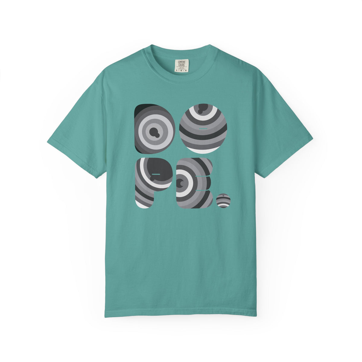 Retro 'DOPE' Geometric Graphic Tee — Abstract Monochrome Circles T-Shirt