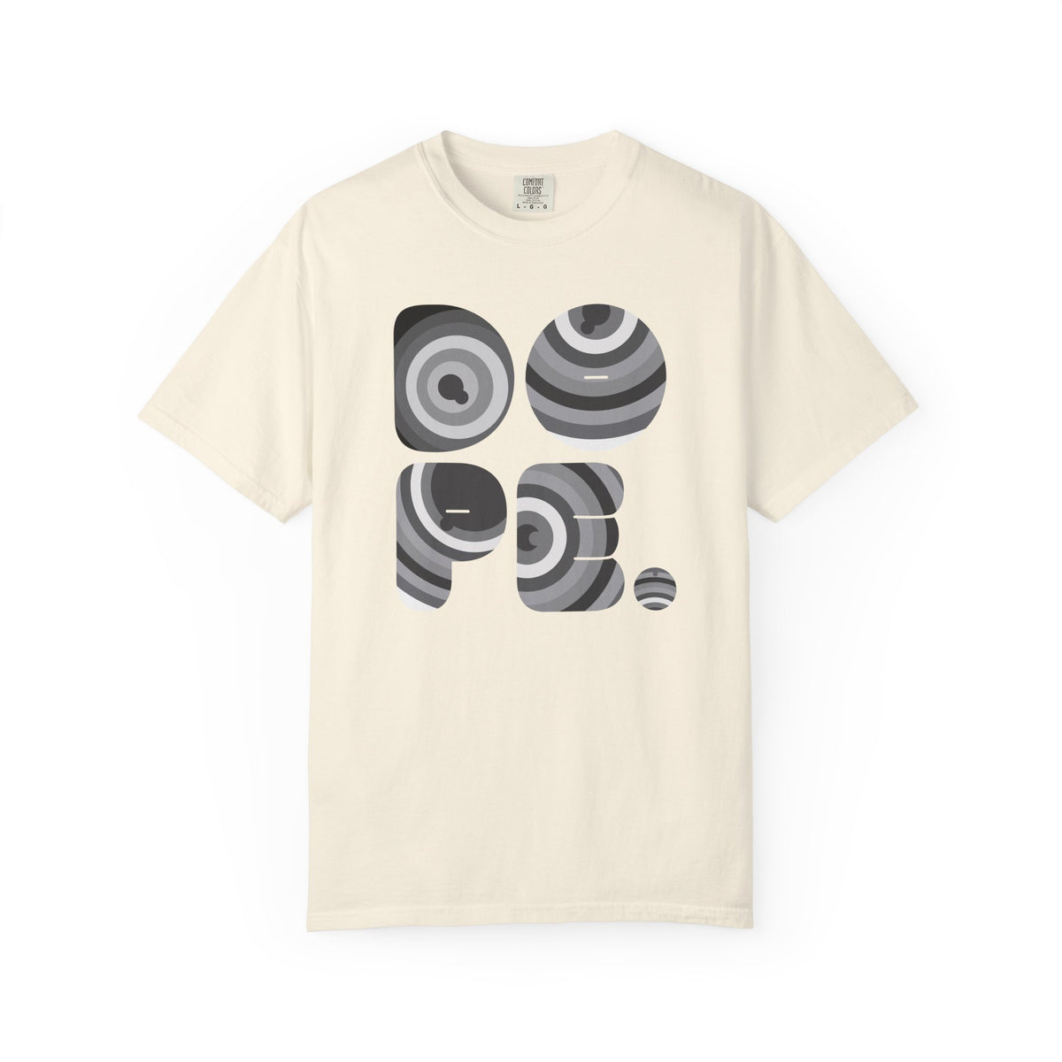 Retro 'DOPE' Geometric Graphic Tee — Abstract Monochrome Circles T-Shirt