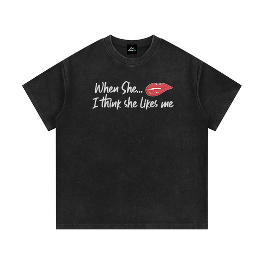 "She likes Me" Mineral Wash Waffle Knit T-Shirt