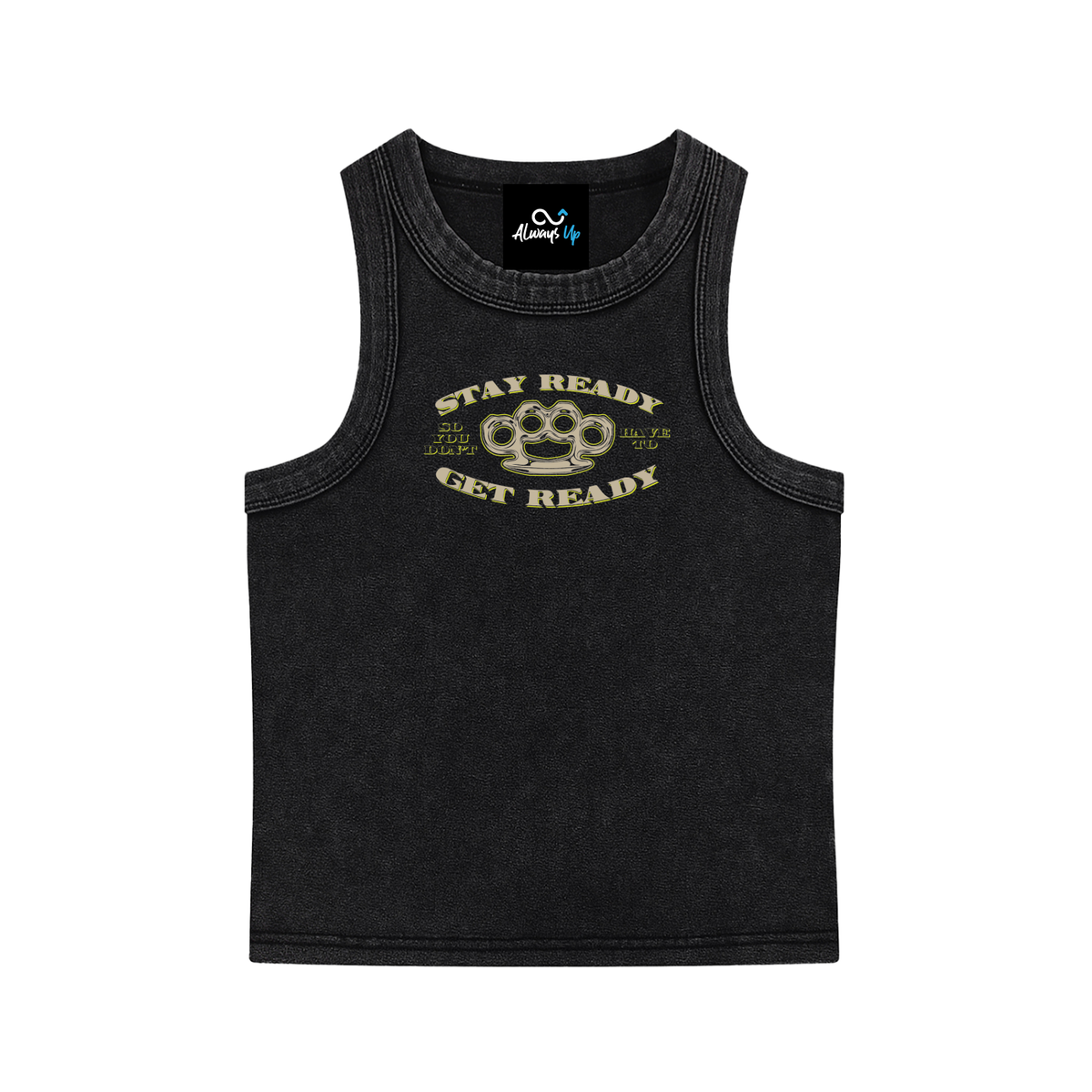"Stay Ready" Snow Washed Tank Top (Green Text)