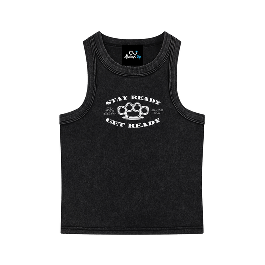 "Stay Ready" Snow Washed Tank Top (White Text)