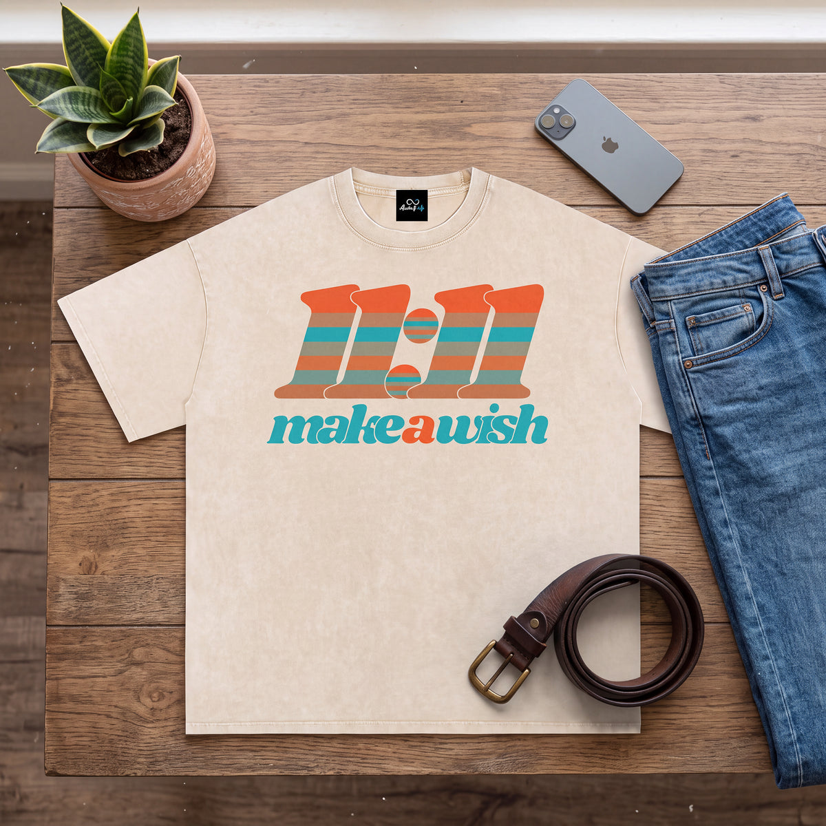 "11:11 Wish" Snow Washed Oversized Cotton T-Shirt