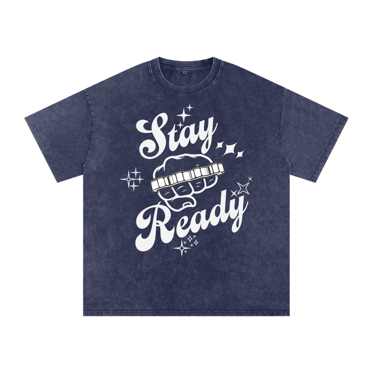 "Stay Ready-Knuckles" Snow Washed Oversized Cotton T-Shirt Light Print
