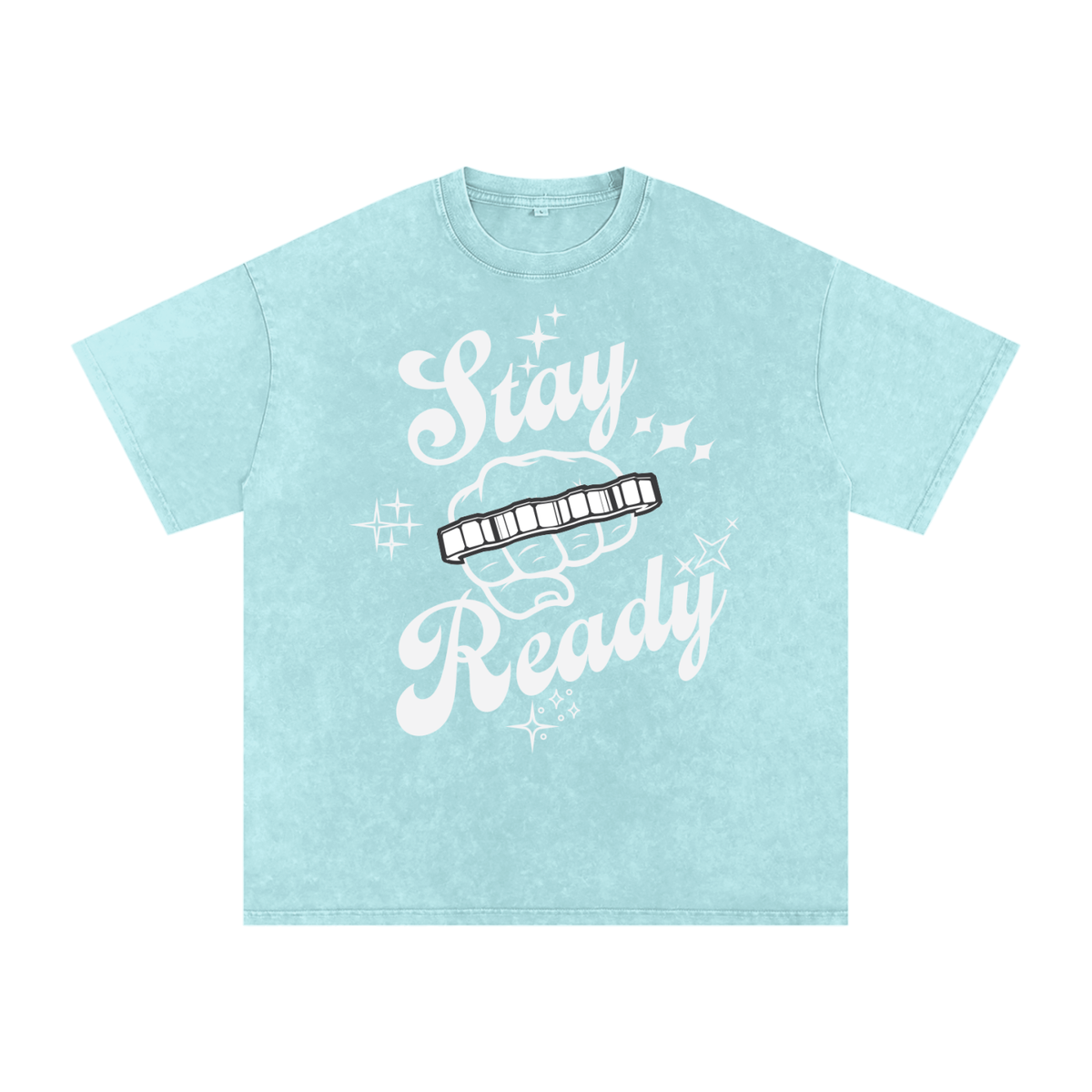 "Stay Ready-Knuckles" Snow Washed Oversized Cotton T-Shirt Light Print