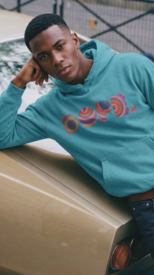 Colorful 'DOPE' Retro Circle Letters Hoodie | Psychedelic 70s Text Design
